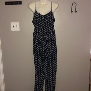 Tie waist coffee bean dot jumpsuit